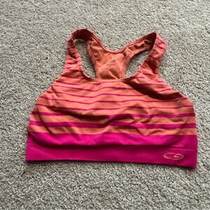 Champion Women's Striped Sports Bra Size Medium Pink Orange No Padding Racerback
